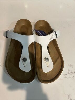 Birkenstock White Thong Sandal with Cork Footbed